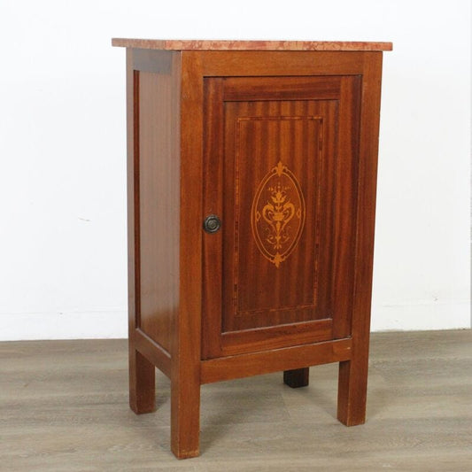 Comodino antico in legno con piano marmo mobile intarsiato tavolino mobiletto Arredamento