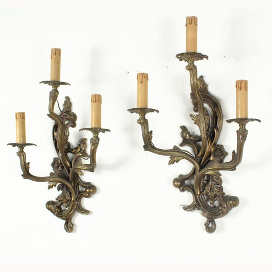 Coppia Applique dorato foglie da a 3 bracci luci Lampada da parete stile antico Lampade Appliques