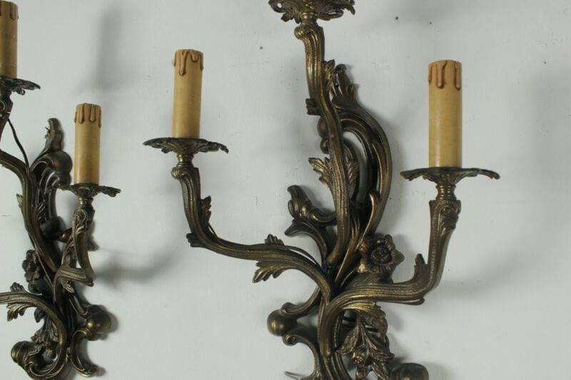Coppia Applique dorato foglie da a 3 bracci luci Lampada da parete stile antico Lampade Appliques