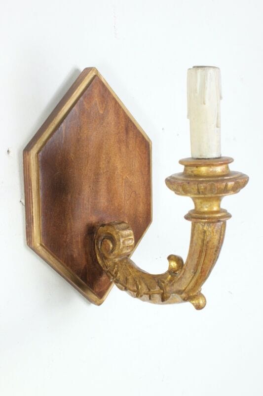 Coppia Applique vintage antichi in legno e oro lampada da parete luci candele Lampade Appliques
