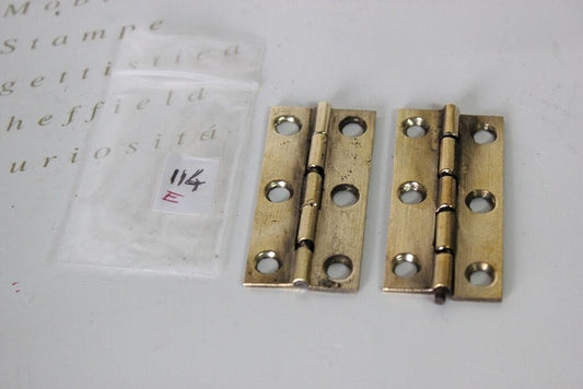 COPPIA DI CERNIERE PIATTE ANTICHE IN OTTONE PER MOBILE - FERRAMENTA D'EPOCA Restauro