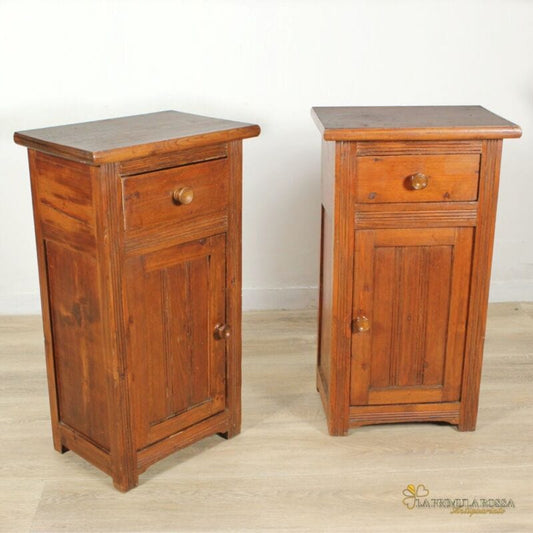 COPPIA DI COMODINI ANTICHI IN LEGNO COMODINO ARTE POVERA VINTAGE USATI Arredamento