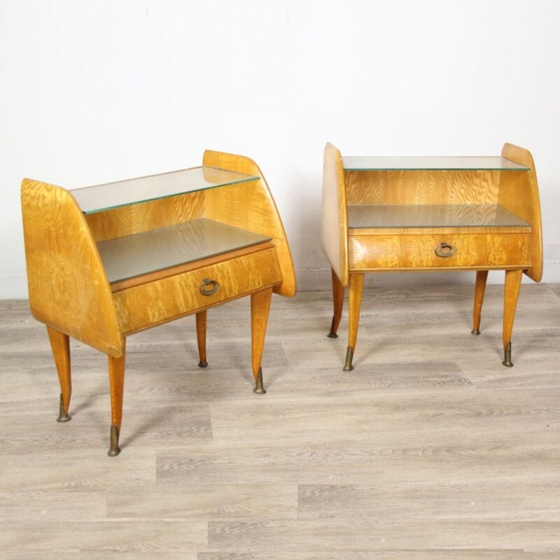 Coppia di comodini tavolini antichi in legno comodino Vintage anni '50 chiari Arredamento