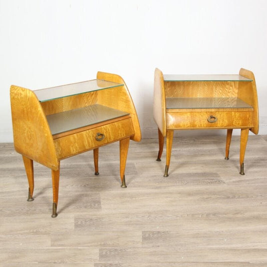 Coppia di comodini tavolini antichi in legno comodino Vintage anni '50 chiari Arredamento