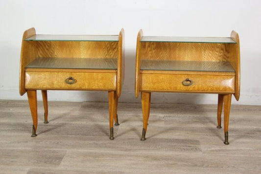 Coppia di comodini tavolini antichi in legno comodino Vintage anni '50 chiari Arredamento
