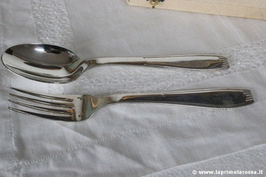COPPIA DI POSATE  IN ARGENTO PLACCATO ALFENIDE FRENCH SILVER PLATED SPOON + FORK Sheffield & Argento
