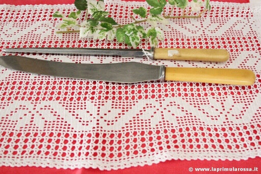 COPPIA DI POSATE INGLESI ANTICHE X ARROSTO IN ACCIAIO E OSSO DI BUE Sheffield & Argento