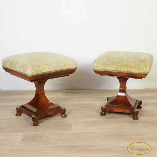 Coppia di Sgabelli antichi in legno di noce pouf per salotto epoca 800 panchetta Arredamento