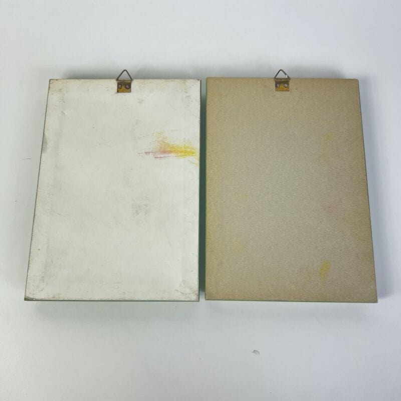 Coppia quadretti shabby chic vintage verdi stampe frutta con fiori Mela e Prugne Quadri