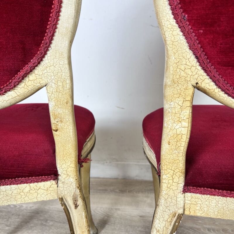 Coppia Sedie antiche in legno stile veneziano ingresso sediolina rossa vintage Arredamento