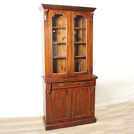 Credenza antica mobile libreria vetrina d'epoca 800 inglese in legno di noce Arredamento