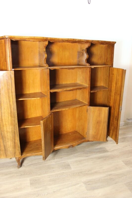 Credenza antica vintage mobile libreria anni 50 in legno radica chiara di noce Arredamento