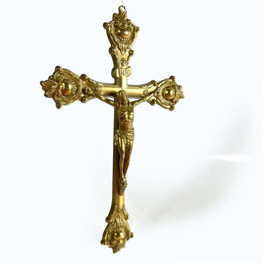 Crocifisso in ottone stile antico da parete sacro Gesu Cristo vintage da muro Oggetti sacri - rosari