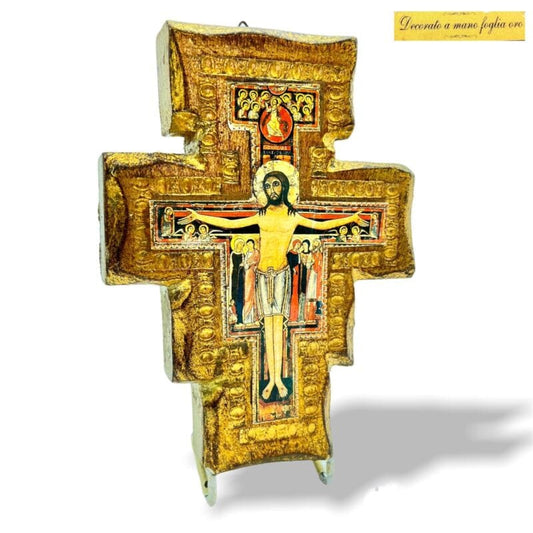 Crocifisso stile antico Icona Croce di San Damiano in legno crocefisso da parete Oggetti sacri - rosari