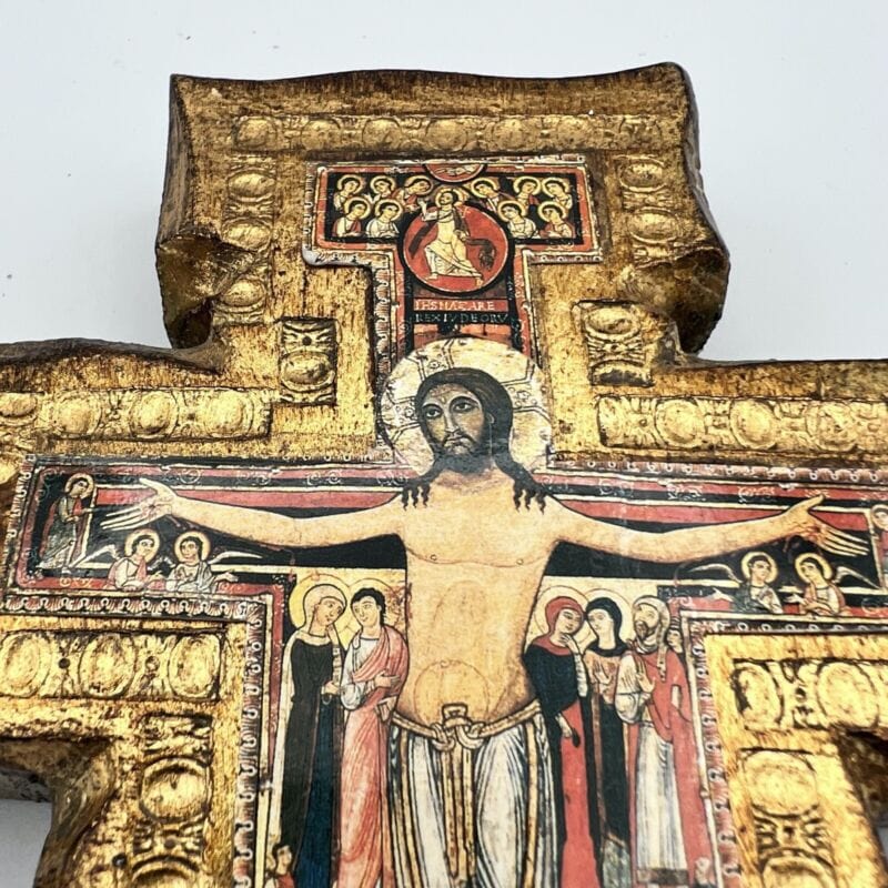 Crocifisso stile antico Icona Croce di San Damiano in legno crocefisso da parete Oggetti sacri - rosari