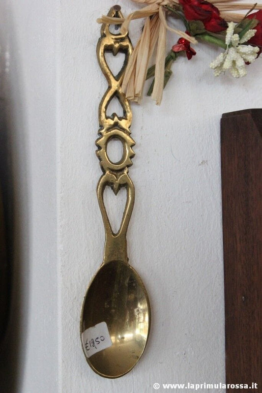CUCCHIAIO DECORATIVO D'EPOCA IN OTTONE L. cm 17 - VECCHIO CUCCHIAINO Ottone