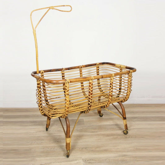 CULLA NEONATO VIMINI ANTICA LETTINO ART DECO IN BAMBU VINTAGE ANNI 40 FIORIERA Other