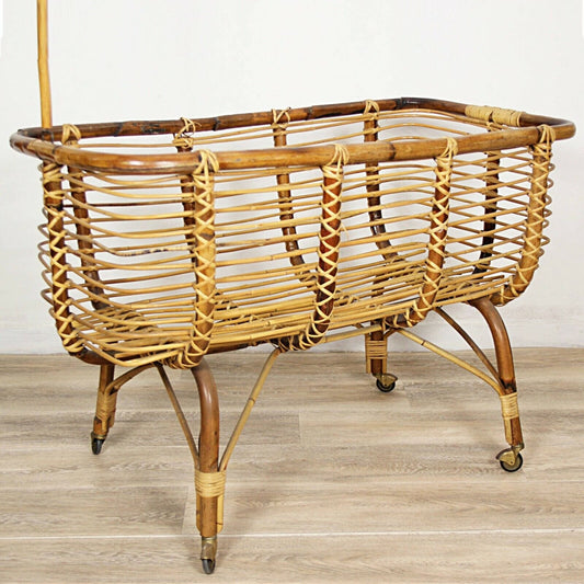 CULLA NEONATO VIMINI ANTICA LETTINO ART DECO IN BAMBU VINTAGE ANNI 40 FIORIERA Other