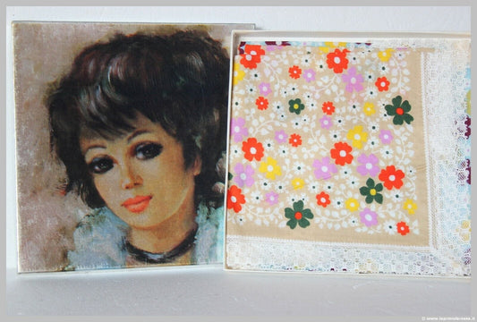 DIECI FAZZOLETTI VINTAGE COTONE A FIORI DA DONNA  WINKLER SCATOLA ORIGINALE Corredo Pizzi e Tessuti