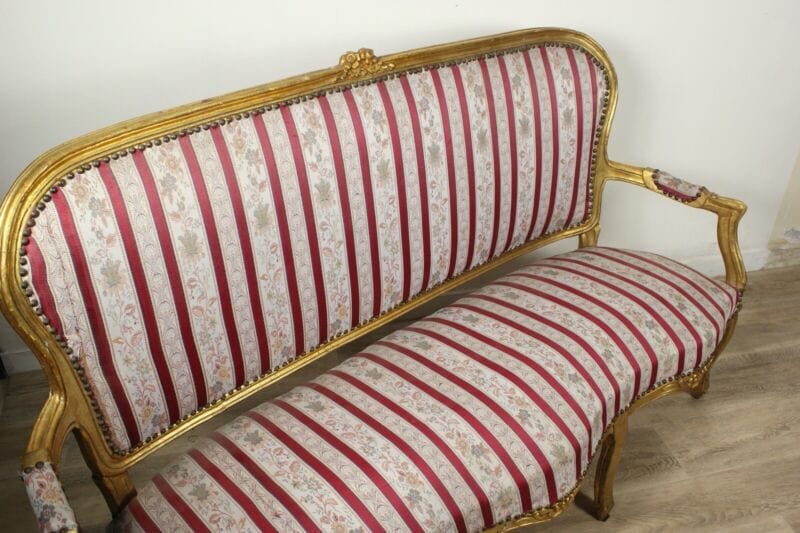 Divani Antico 3 posti stile Luigi XV in legno dorato oro grande divanetto sofà Arredamento