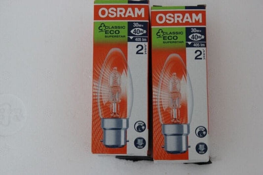 DUE LAMPADINE ALOGENE A CANDELA OSRAM  40 watt INNESTO A BAIONETTA  B22 Lampade Appliques