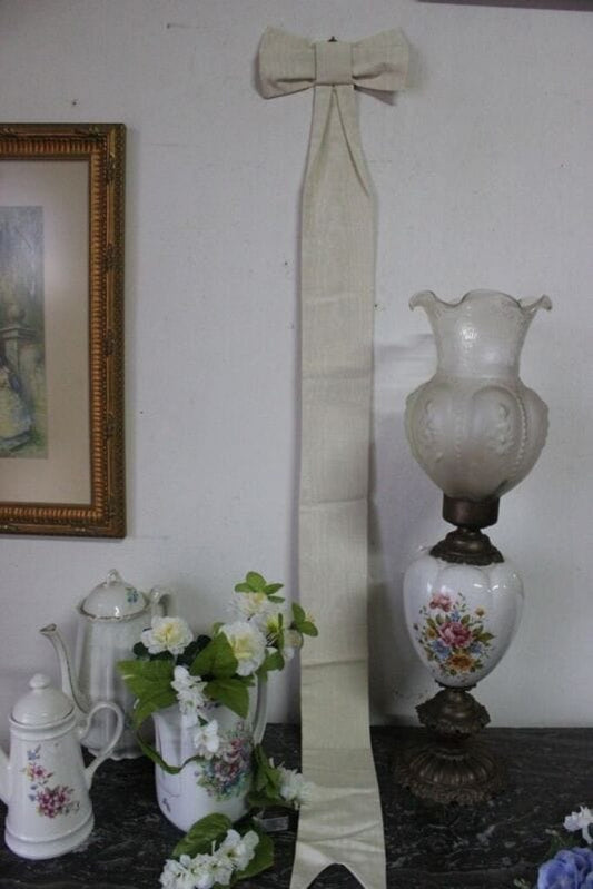 FIOCCO DECORATIVO VINTAGE IN TESSUTO MOIRE h cm 127 CRAVATTA IN STOFFA DA PARETE Corredo Pizzi e Tessuti