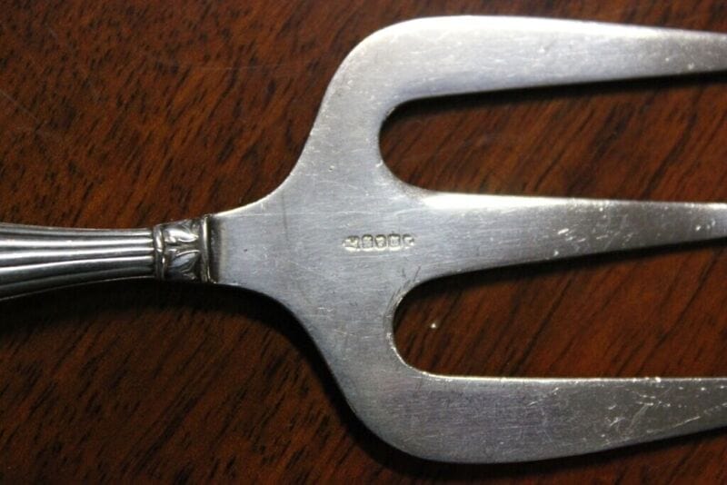 FORCHETTA ANTICA INGLESE IN SHEFFIELD x PANE VICTORIAN SILVER PLATE BREAD FORK Sheffield & Argento