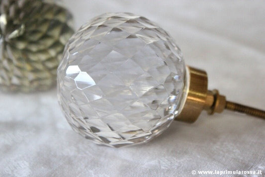 GRANDE MANIGLIA A POMOLO IN CRISTALLO A DIAMANTE PER MOBILI PORTE APPENDIABITI Restauro