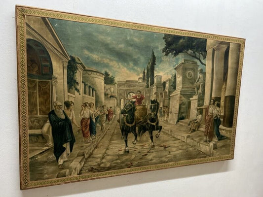 Grande Quadro stile antico dipinto a ad olio su tela stampa Napoli scena Pompei Quadri