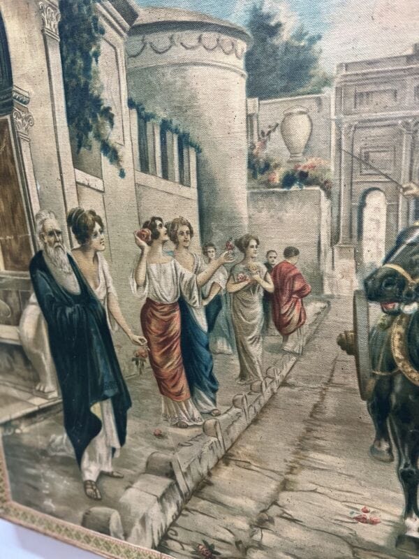 Grande Quadro stile antico dipinto a ad olio su tela stampa Napoli scena Pompei Quadri