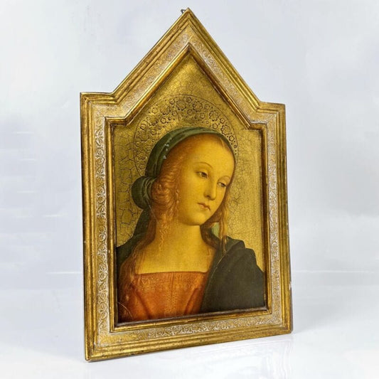 Icona antica religiosa sacra in legno dorato Madonna del Cardellino di Raffaello Oggetti sacri - rosari