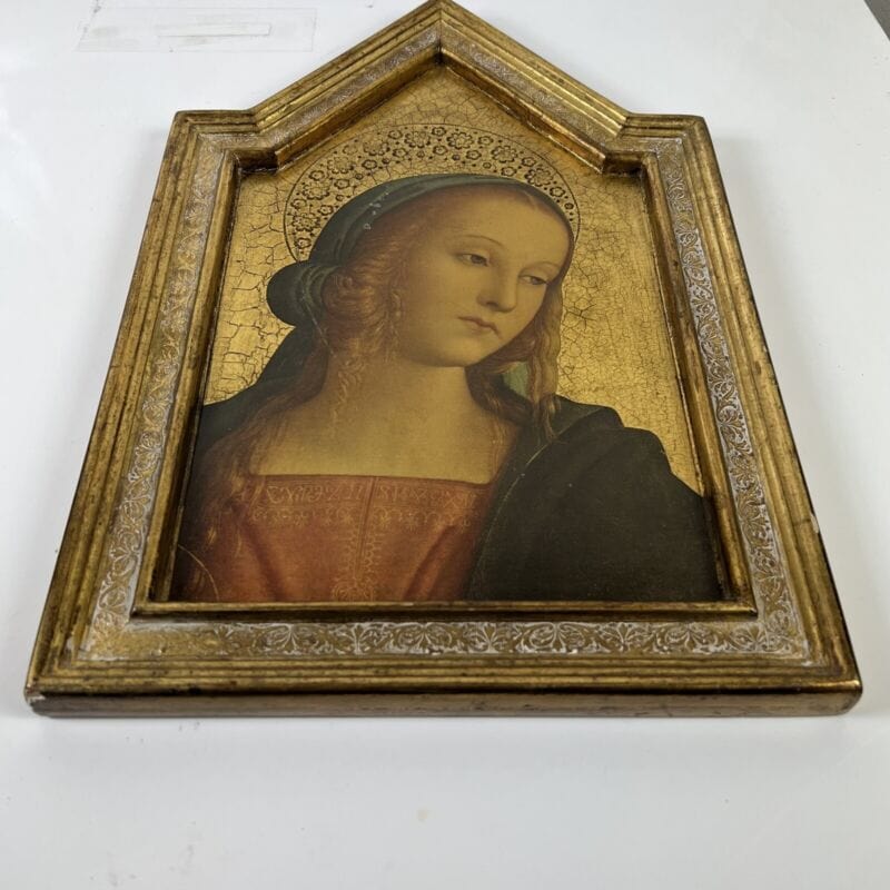 Icona antica religiosa sacra in legno dorato Madonna del Cardellino di Raffaello Oggetti sacri - rosari