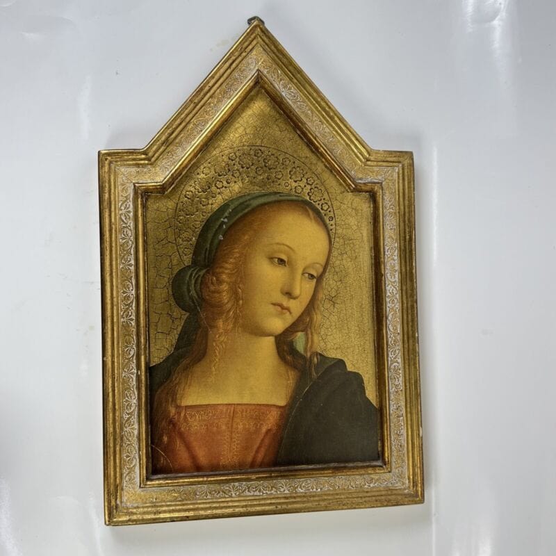 Icona antica religiosa sacra in legno dorato Madonna del Cardellino di Raffaello Oggetti sacri - rosari
