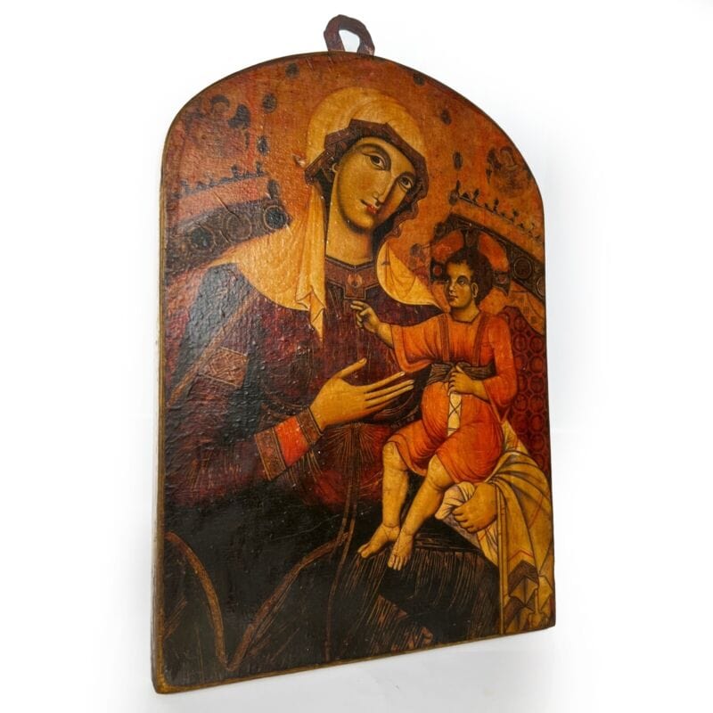 Icona antica religiosa sacra in legno Madonna di San Bernardino con Bambino Oggetti sacri - rosari