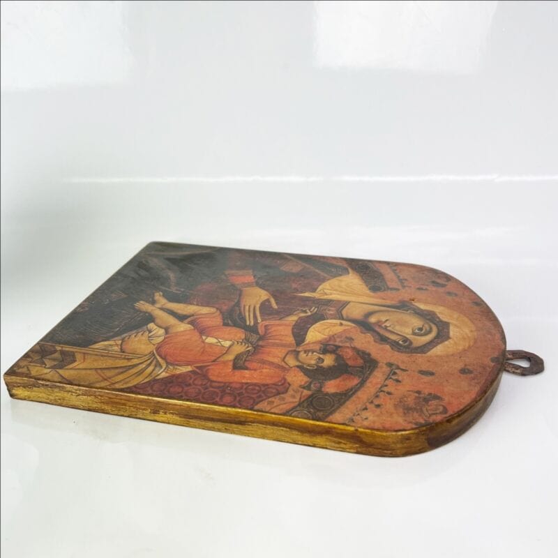 Icona antica religiosa sacra in legno Madonna di San Bernardino con Bambino Oggetti sacri - rosari