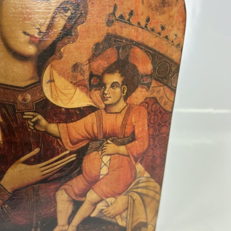 Icona antica religiosa sacra in legno Madonna di San Bernardino con Bambino Oggetti sacri - rosari