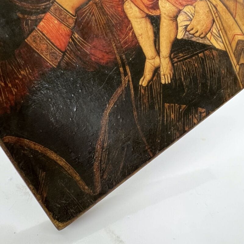 Icona antica religiosa sacra in legno Madonna di San Bernardino con Bambino Oggetti sacri - rosari