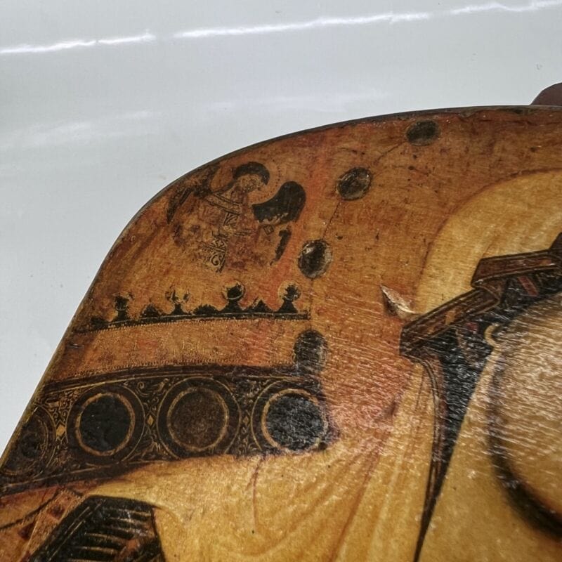 Icona antica religiosa sacra in legno Madonna di San Bernardino con Bambino Oggetti sacri - rosari