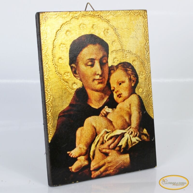 Icona religiosa Sant Antonio stampa su tavola in legno oro vintage stile antico Oggetti sacri - rosari