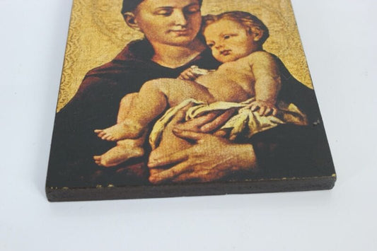 Icona religiosa Sant Antonio stampa su tavola in legno oro vintage stile antico Oggetti sacri - rosari