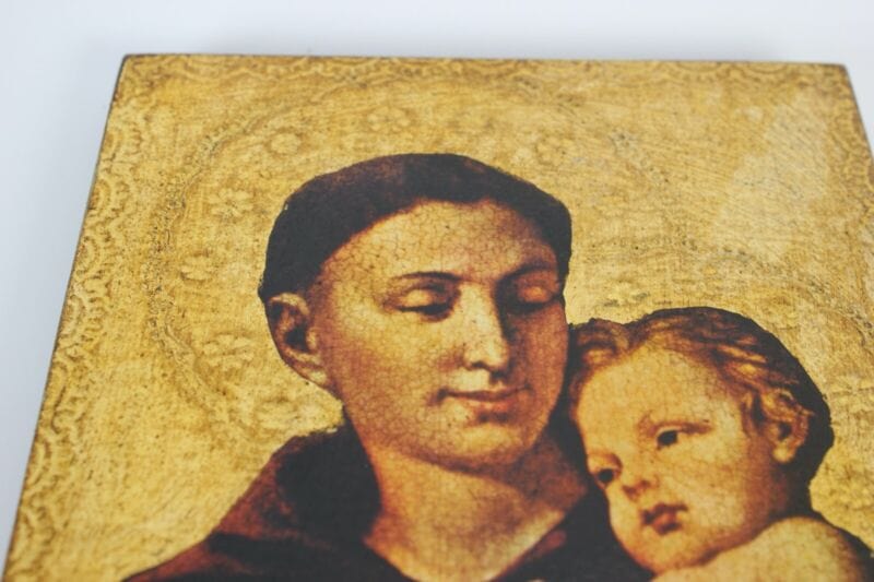Icona religiosa Sant Antonio stampa su tavola in legno oro vintage stile antico Oggetti sacri - rosari