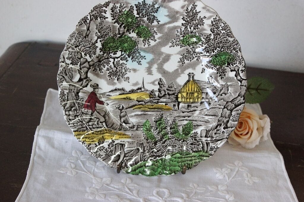 IL CACCIATORE  PIATTINO D'EPOCA IN CERAMICA - THE HUNTER VINTAGE CHINA PLATE Ceramiche e Porcellane