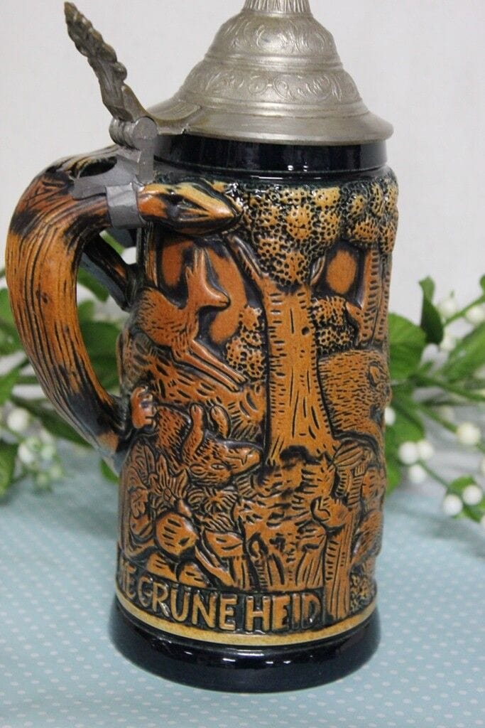 JAGER FREUD DIE GRUNE HEID BOCCALE D'EPOCA IN CERAMICA MANICO CON VOLPE H CM 24 Birra & dintorni