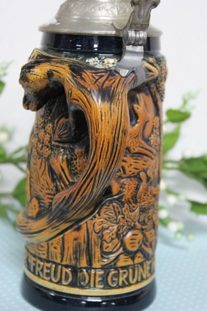 JAGER FREUD DIE GRUNE HEID BOCCALE D'EPOCA IN CERAMICA MANICO CON VOLPE H CM 24 Birra & dintorni