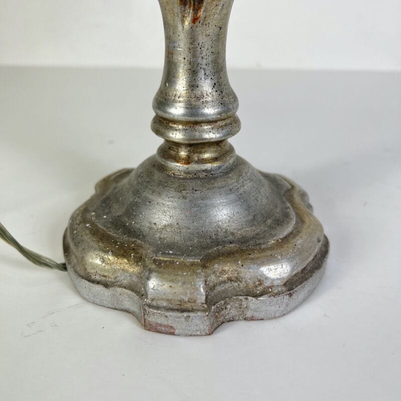 Lampada antica da tavolo vintage Abatjour argento Lume in legno con paralume Lampade Appliques