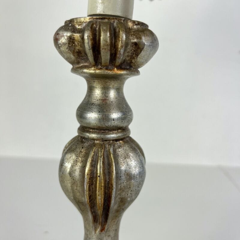 Lampada antica da tavolo vintage Abatjour argento Lume in legno con paralume Lampade Appliques