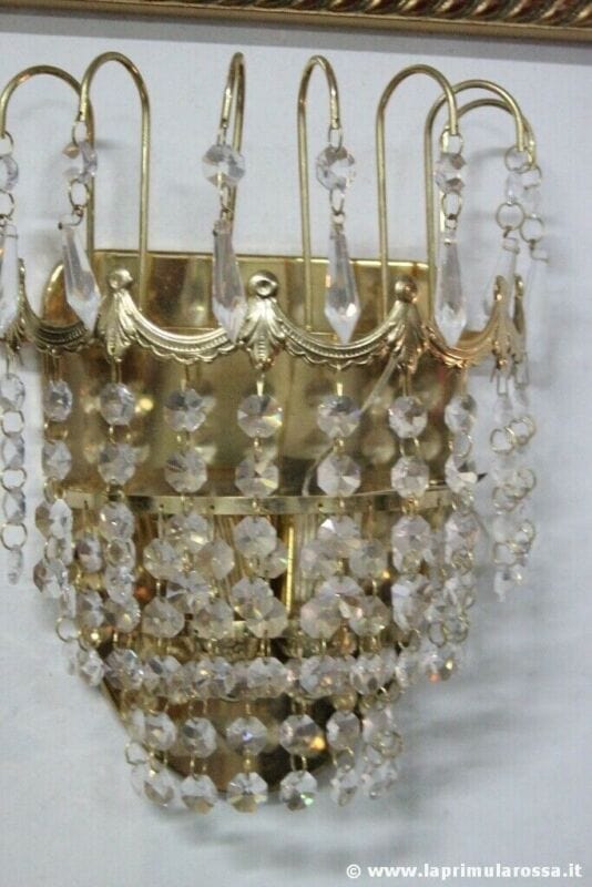 LAMPADA APPLIQUE D'EPOCA IN ORO E STRASS SWAROVSKI CRYSTAL ITALIAN VINTAGE SCONE Lampade Appliques