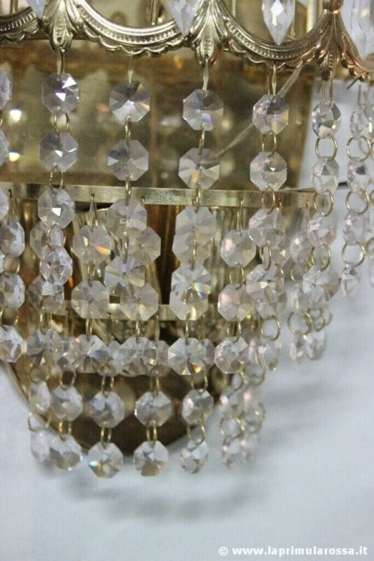 LAMPADA APPLIQUE D'EPOCA IN ORO E STRASS SWAROVSKI CRYSTAL ITALIAN VINTAGE SCONE Lampade Appliques