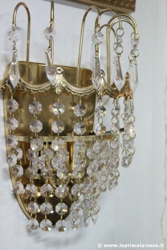 LAMPADA APPLIQUE D'EPOCA IN ORO E STRASS SWAROVSKI CRYSTAL ITALIAN VINTAGE SCONE Lampade Appliques