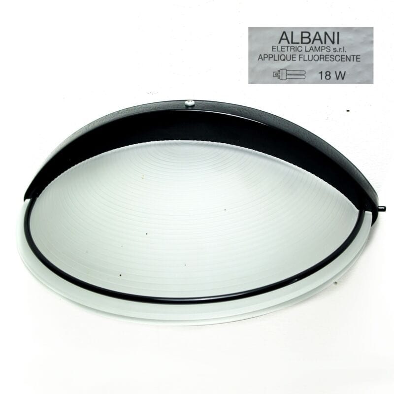 Lampada da parete applique mezzaluna in vetro satinato ALBANI modernariato nero Lampade Appliques